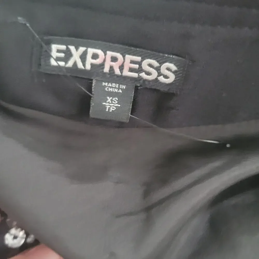 XS NWOT Express moto jacket, black & silver sequins, asymetrical zip